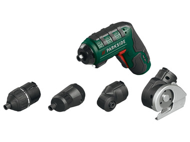 Battery screw machine with replacement attachments