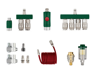 Compressed air connection/distribution set