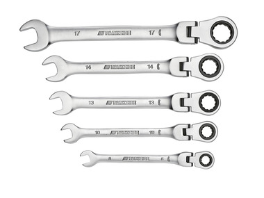 Fork and ratchet combination wrench set