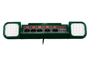 LED work light with power strip