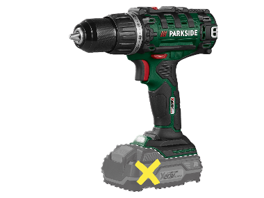 Battery drill without battery and charger