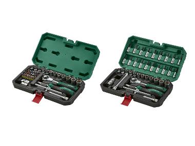Socket wrench set with swivel head ratchet