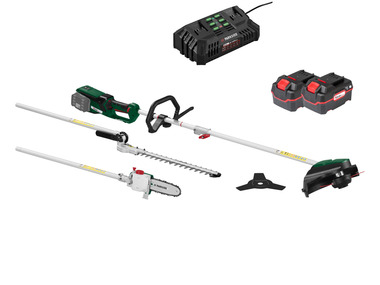 Cordless garden tools with 4 Ah batteries and double charger 4