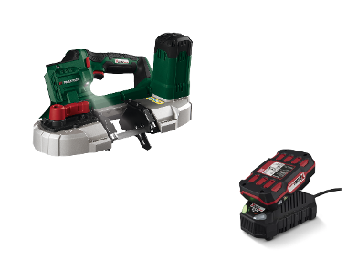 Cordless bandsaw with battery and charger