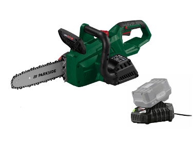 Chainsaw with battery and charger