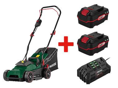 Wireless mower + batteries + double charger