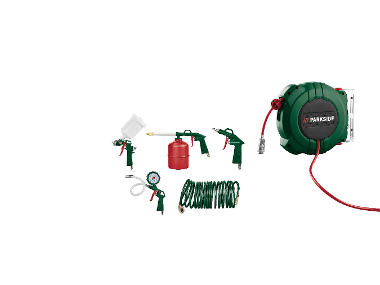 Compressed air hose 10 m with tool set