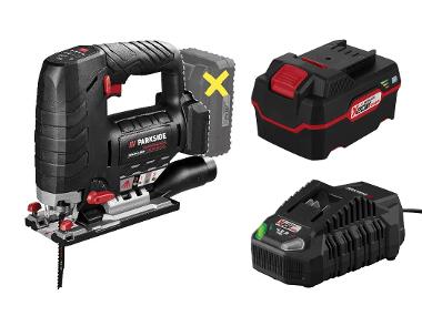 Battery decouping saw with battery and charger
