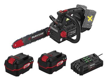 Battery chainsaw with batteries and charger