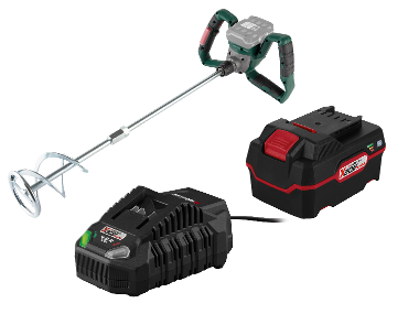 Battery-powered paint and mortar mixer + Battery /4 Ah + Battery charger /4