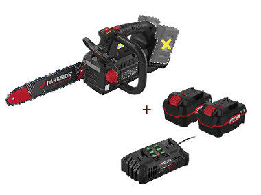 Cordless chainsaw with 2 batteries 4 Ah and double charger