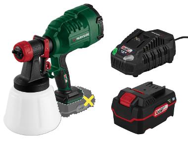 Battery-powered paint spray gun + 4 Ah battery + Battery charger /4