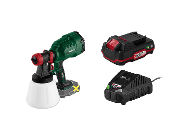 Battery-powered spray gun for paint + Accumulator /2 Ah + Charger /2