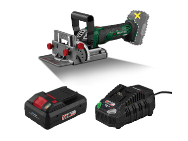 Cordless cutter for flat tenon grooves + Smart battery /4 Ah + Battery charger /4