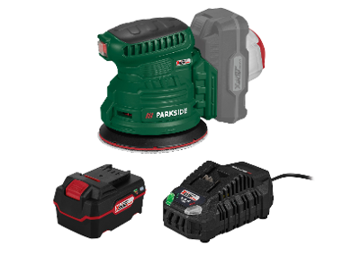 Eccentric grinder + Battery /4 Ah + Battery charger /4