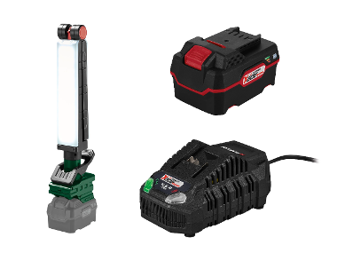 Battery clamp LED lamp + Accumulator /4 Ah + Accumulator charger /4