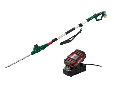 Telescopic cordless hedge trimmer with battery and charger