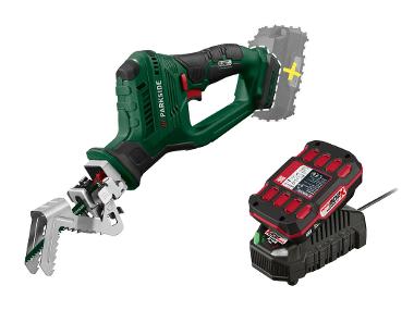 Cordless branch saw with battery and charger