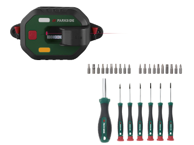 Laser spirit level with measuring tape + Screwdriver set