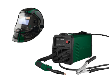 Inverter welding machine with automatic welding helmet striped/black